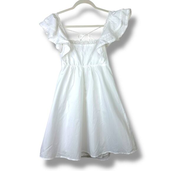 Lulus NWOT Marvelous Time White Ruffled Open Back Empire A-Line Mini Dress Small - Picture 4 of 11